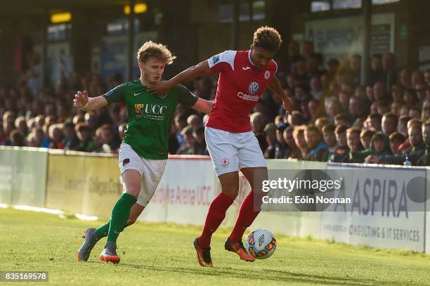 Cork , Ireland - 18 August 2017; Tobi Adebayo-Rowling of Sligo Rovers in action against Kieran Sadlier of Cork City during the SSE Airtricity League...