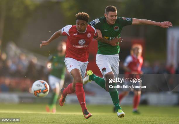 Cork , Ireland - 18 August 2017; Tobi Adebayo-Rowling of Sligo Rovers in action against Garry Buckley of Cork City during the SSE Airtricity League...