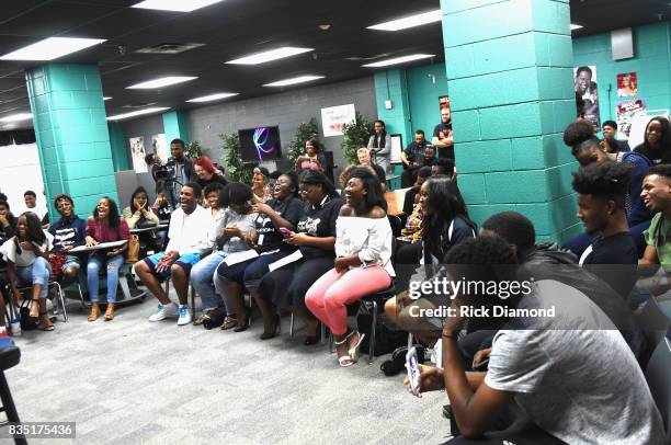 Students attend NMAAM Music Legends and Heroes Hip Hop Duo Kid 'N Play Visit Pearl Cohn High School on August 18, 2017 in Nashville, Tennessee.