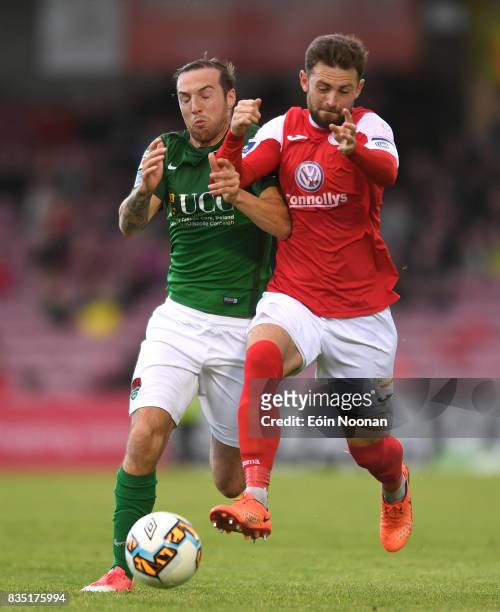 Cork , Ireland - 18 August 2017; Kyle McFadden of Sligo Rovers in action against Karl Sheppard of Cork City during the SSE Airtricity League Premier...