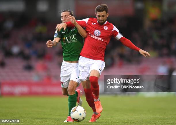 Cork , Ireland - 18 August 2017; Kyle McFadden of Sligo Rovers in action against Karl Sheppard of Cork City during the SSE Airtricity League Premier...