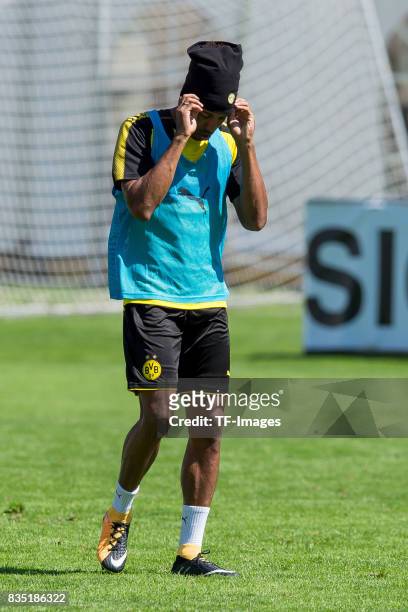 Pierre-Emerick Aubameyang of Dortmund mit mütze, muetze during a training session as part of the training camp on July 30, 2017 in Bad Ragaz,...