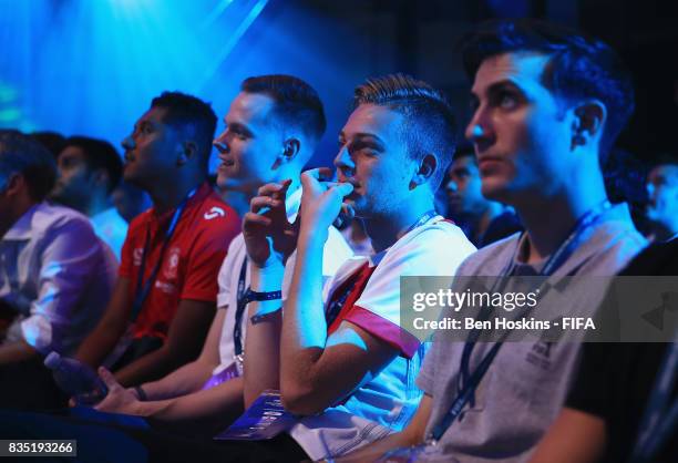 Dani 'Dani' Hagebeuk of The Netherlands watches during day three of the FIFA Interactive World Cup 2017 Grand Final at Central Hall Westminster on...