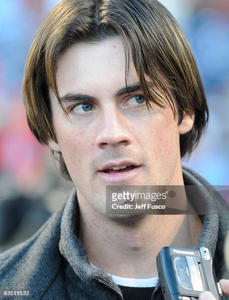 Philadelphia Phillies Cole Hamels speaks at a victory rally at Citizens Bank Park October 31, 2008 in Philadelphia, Pennsylvania. The Phillies...