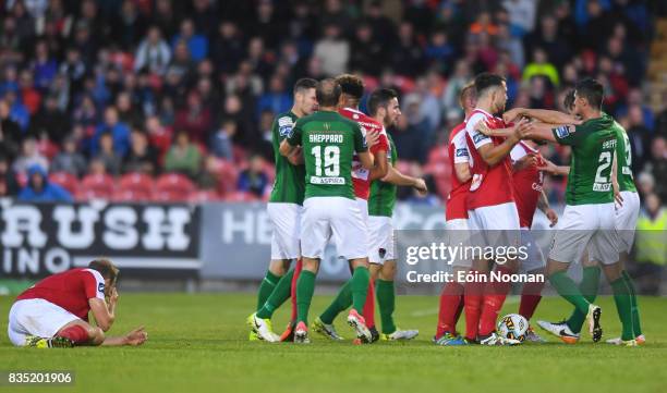 Cork , Ireland - 18 August 2017; Players from both side's tussle during the SSE Airtricity League Premier Division match between Cork City and Sligo...