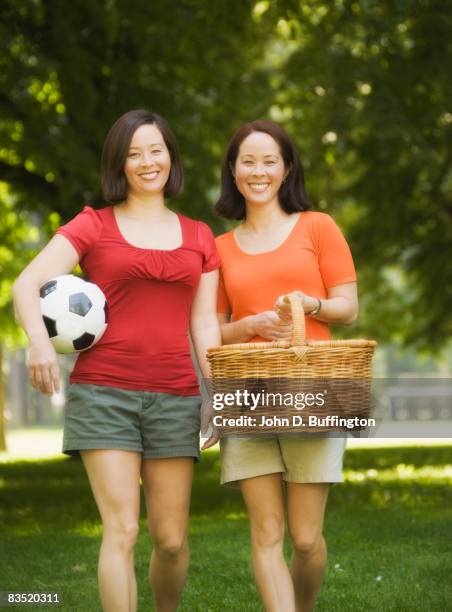 asian sisters having picnic in park - asian twins photos et images de collection