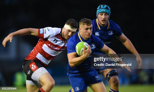 Dublin , Ireland - 18 August 2017; Jordan Larmour of Leinster is tackled by Will Safe of Gloucester during the Bank of Ireland Pre-season Friendly...