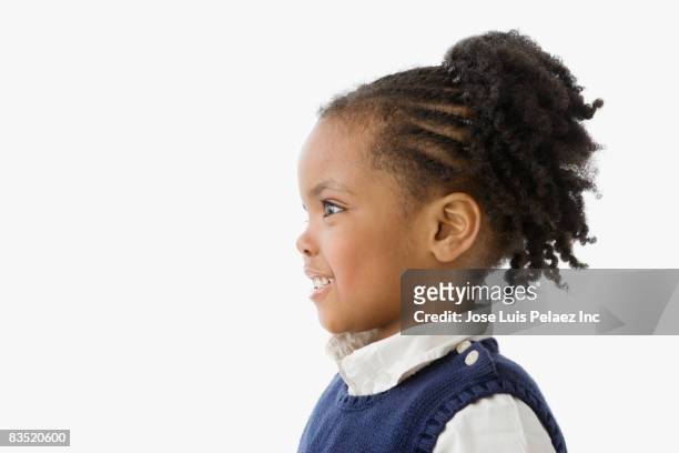 african girl smiling - girl side view stockfoto's en -beelden