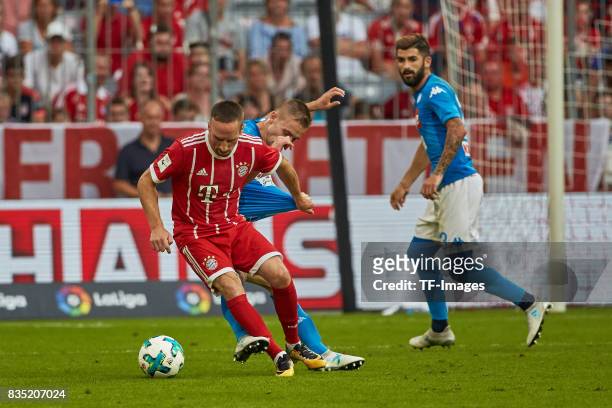 Franck Ribery of Bayern Muenchen and Marko Rog of Napoli battle for the ball during the Audi Cup 2017 match between SSC Napoli and FC Bayern Muenchen...