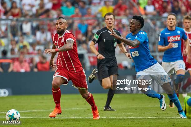 Franck Ribery of Bayern Muenchen and Amadou Diawara of Napoli battle for the ball during the Audi Cup 2017 match between SSC Napoli and FC Bayern...