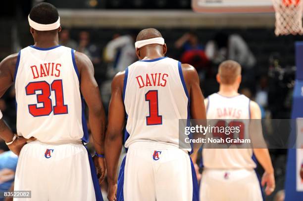 Ricky Davis, Baron Davis, and Paul Davis of the Los Angeles Clippers stand on the court at the same time during the game against the Denver Nuggets...