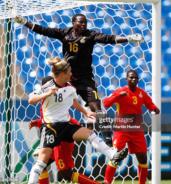 Patricia Mantey of Ghana goal keeper punches away the ball during the FIFA U-17 Women`s World Cup match between Germany and Ghana at QE II Stadium on...