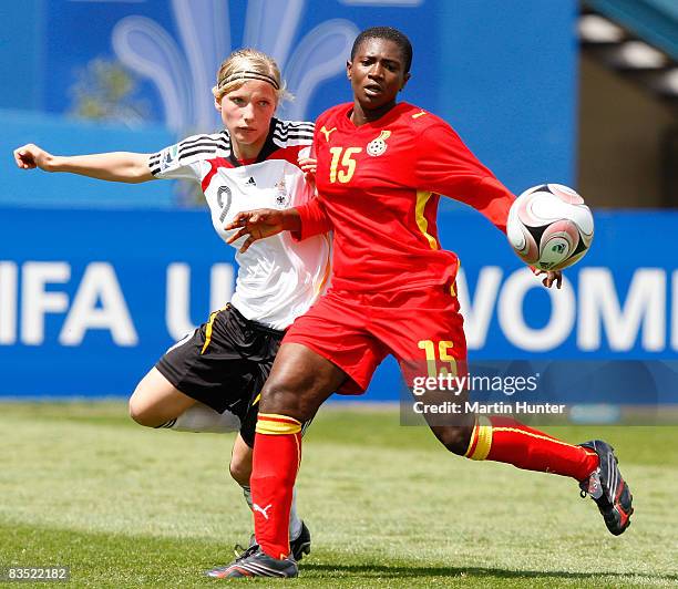 Rosemary Ampem of Ghana and Tabea Kemme of Germany clashed for the ball during the FIFA U-17 Women`s World Cup match between Germany and Ghana at QE...