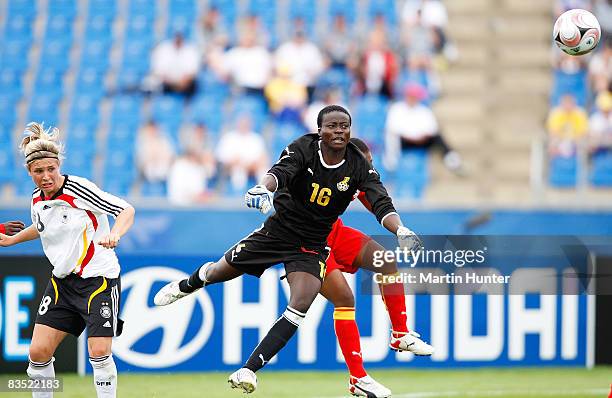 Patricia Mantey of Ghana goal keeper punches away the ball during the FIFA U-17 Women`s World Cup match between Germany and Ghana at QE II Stadium on...