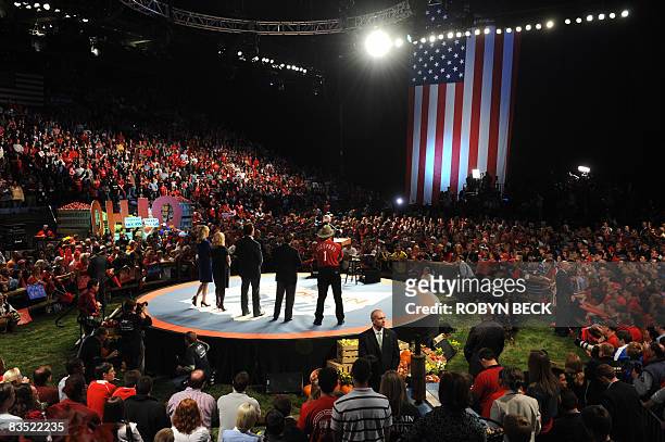 Republican presidential candidate John McCain speaks at campaign rally at Nationwide Arena in Columbus, Ohio on October 31, 2008. Colomus is the last...