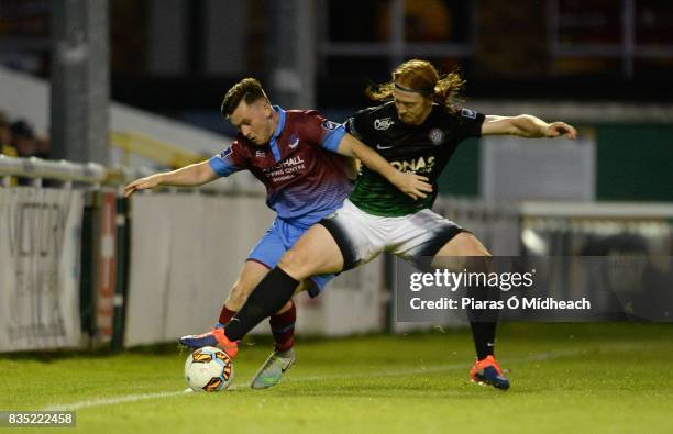 Bray , Ireland - 18 August 2017; Sean Russell of Drogheda United in action against Hugh Douglas of Bray Wanderers during the SSE Airtricity League...