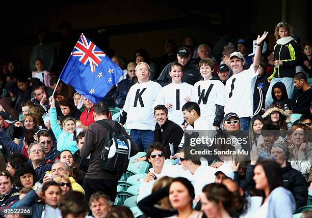 New Zealand fans show their support during the FIFA U-17 Women's World Cup match between New Zealand and Denmark at North Harbour Stadium on November...