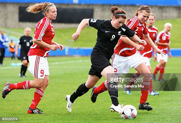 Sarah McLaughlin of New Zealand controls the ball during the FIFA U-17 Women's World Cup match between New Zealand and Denmark at North Harbour...