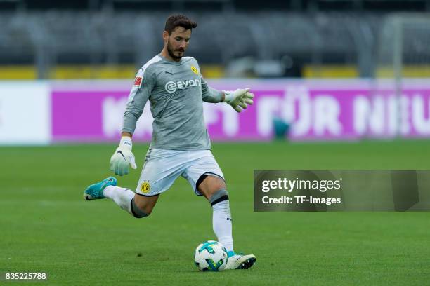 Goalkeeper Roman Buerki of Dortmund controls the ball during the Borussia Dortmund Season Opening 2017/18 at Signal Iduna Park on August 4, 2017 in...