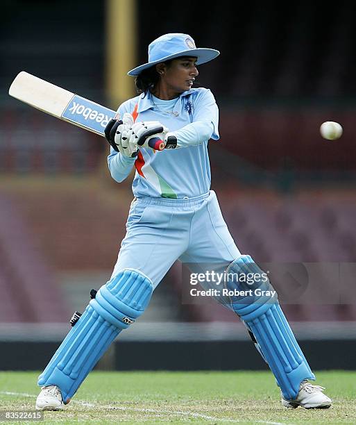 Mithali Raj of India plays a stroke during the second women`s one day international match between the Australian Southern Stars and India at the...