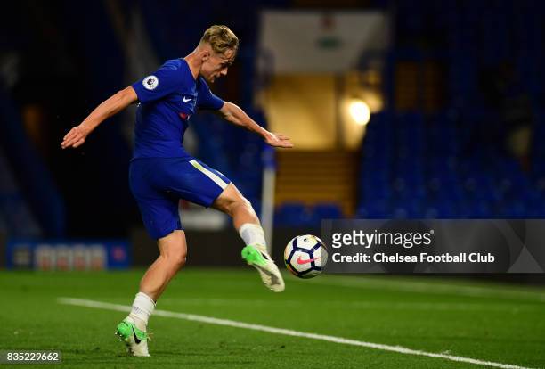 Chelsea's Luke McCormick's scores and celebrates his Goal during the Chelsea v Derby County Premier League 2 Match at Stamford Bridge on August 18,...