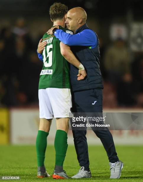 Cork , Ireland - 18 August 2017; Sligo Rovers manager Dave Robertson with Kieran Sadlier of Cork City after the SSE Airtricity League Premier...