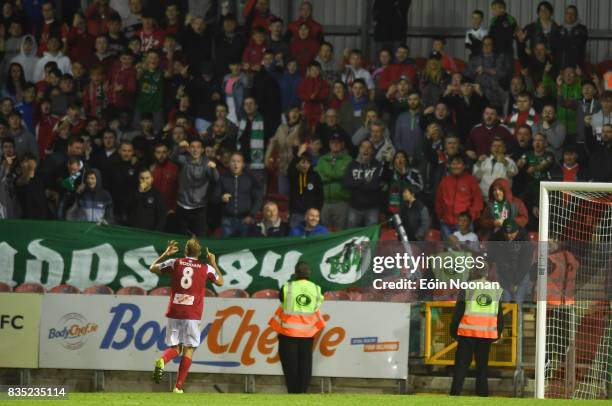Cork , Ireland - 18 August 2017; Craig Roddan of Sligo Rovers taunts Cork City supporters in the 'Shed End' after being sent off by referee Ray...