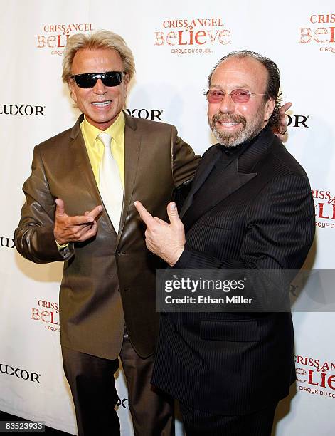 Illusionist Siegfried Fischbacher and entertainment manager Bernie Yuman arrive at the gala premiere of "Criss Angel Believe" by Cirque du Soleil at...