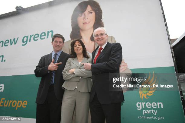 Green Party ministers Eamon Ryan and John Gormley attend the campaign launch of Dublin European Parliament candidate Senator Deirdre de Burca outside...