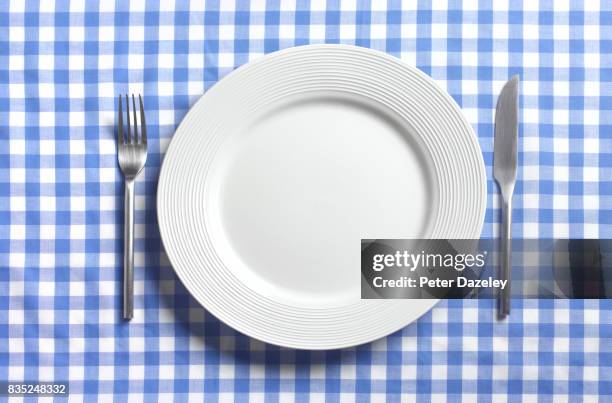 empty plate with copy space - knife and fork stock pictures, royalty-free photos & images