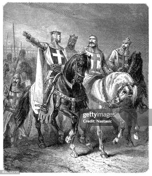 leaders of the first crusade - the crusades stock illustrations