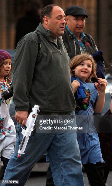 Actor James Gandolfini and son Michael Gandolfini seen Trick-or-Treating in the West Village on October 31, 2008 in New York City.