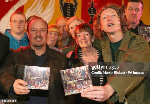 Liverpool manager Rafael Benitez John Power from Cast and Pat Joynes who lost her son Nicholas in the disaster at the launch of the Fields of Anfield...