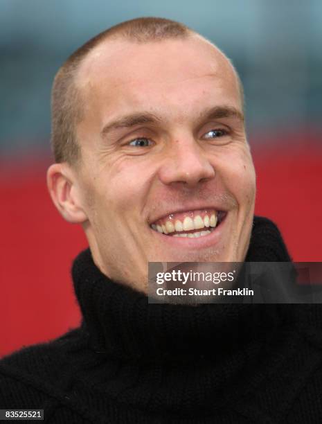 Robert Enke of Hannover looks happy as he watches the Bundesliga match between Hannover 96 and Hamburger SV at the AWD Arena on November 1, 2008 in...