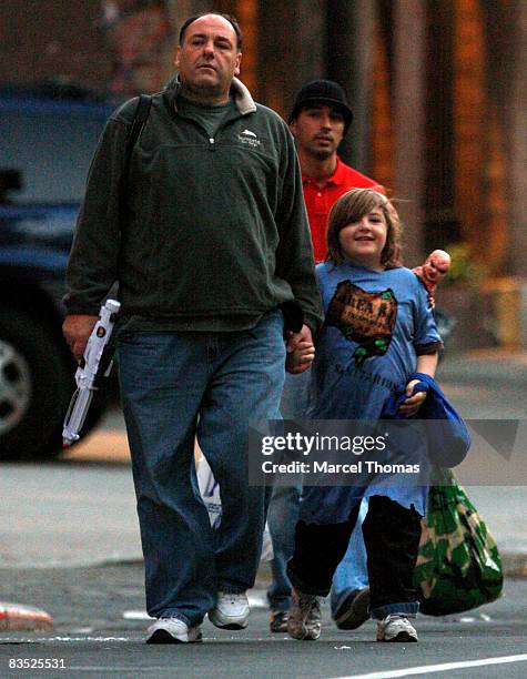 Actor James Gandolfini and son Michael Gandolfini seen Trick-or-Treating in the West Village on October 31, 2008 in New York City.