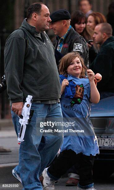 Actor James Gandolfini and son Michael Gandolfini seen Trick-or-Treating in the West Village on October 31, 2008 in New York City.