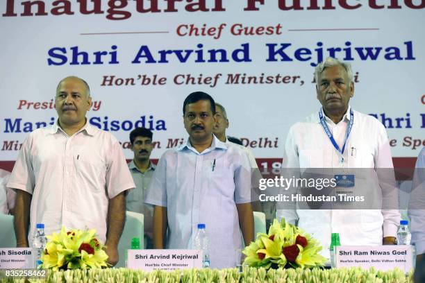 Delhi Chief Minister Arvind Kejriwal inaugurates the East Delhi Campus of Delhi Technological University at Vivek Vihar, Phase II, on August 18, 2017...