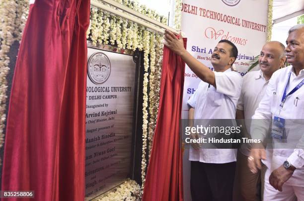 Delhi Chief Minister Arvind Kejriwal inaugurates the East Delhi Campus of Delhi Technological University at Vivek Vihar, Phase II, on August 18, 2017...