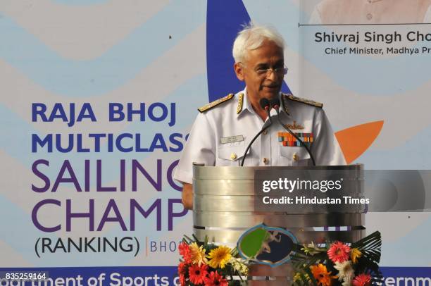 Chief of the Naval staff, Indian Navy Admiral Sunil Lanba inaugurates Raja Bhoj Multiclass Sailing Championship on August 18, 2017 in Bhopal, India.