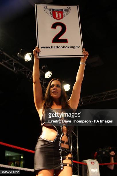 Glamour model Linsey Dawn McKenzie during the Welterweight bout at Altrincham Leisure Centre, Altrincham.