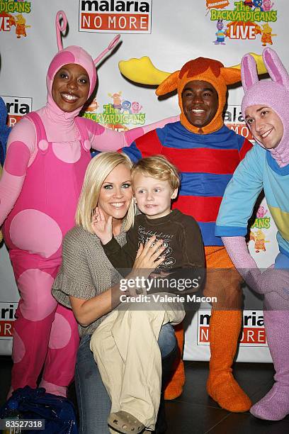 Actress Jenny McCarthy and her son Evan Asher and Backyardigans attend the Breakfast Benefit For Malaria No More on November 1, 2008 in Los Angeles,...