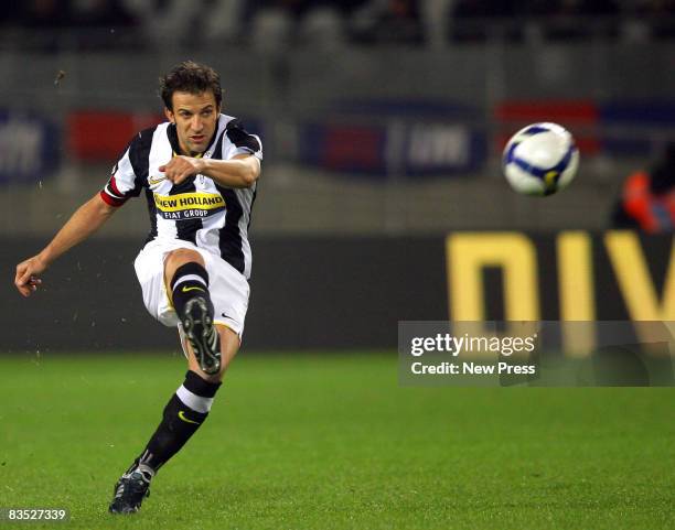 Juventus captain Alessandro Del Piero scores during the Serie A match between Juventus and Roma at the Olimpic Stadio on November 01, 2008 in Turin,...