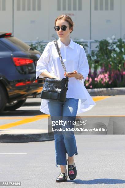 Lily Collins is seen on August 18, 2017 in Los Angeles, California.