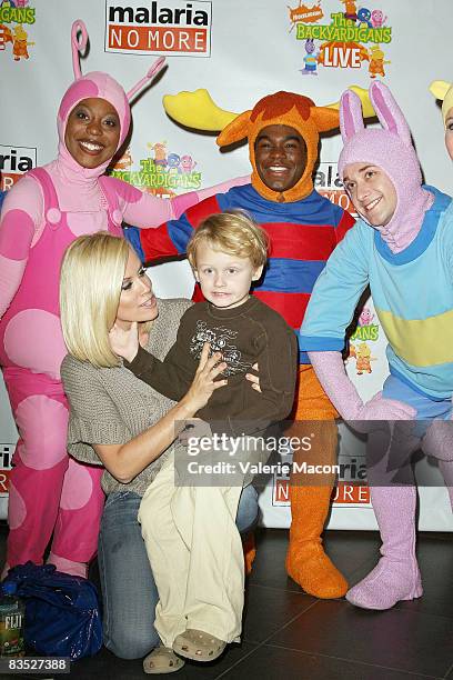 Actress Jenny McCarthy and her son Evan Asher and Backyardigans attend the Breakfast Benefit For Malaria No More on November 1, 2008 in Los Angeles,...