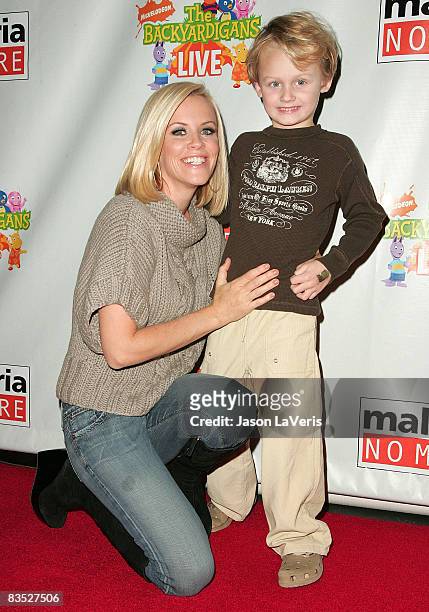 Actress Jenny McCarthy and her son Evan Asher attend "Backyardigans Live!" breakfast benefit for Malaria No More at The Nokia Theater on November 1,...