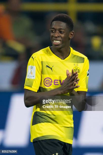 Ousmane Dembele of Dortmund looks on during the DFL Supercup 2017 match between Borussia Dortmund and Bayern Muenchen at Signal Iduna Park on August...