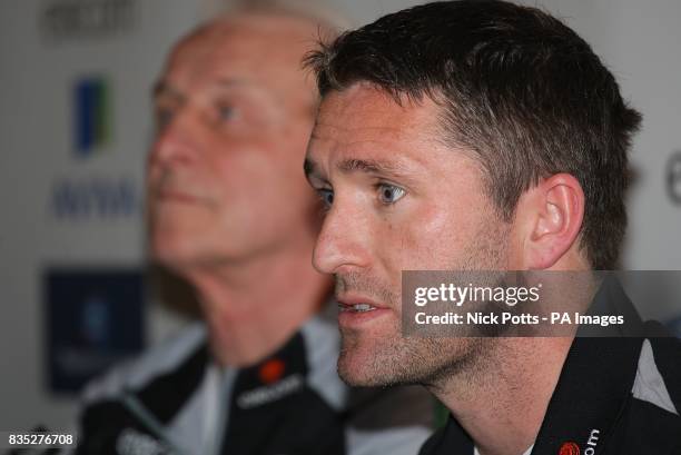 Republic of Ireland's Robbie Keane talks during a press conference