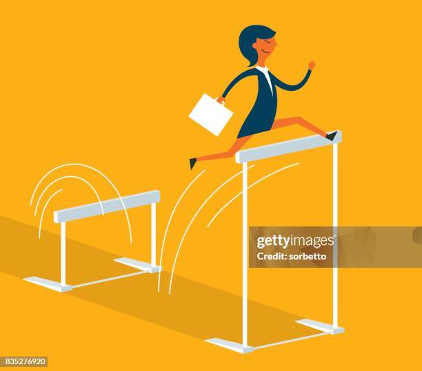 illustrations, cliparts, dessins animés et icônes de femme d’affaires sautant par-dessus l’obstacle - hurdling