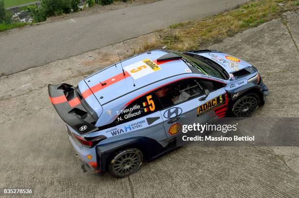 Thierry Neuville of Belgium and Nicolas Gilsoul of Belgium compete in their Hyundai Motorsport WRT Hyundai i20 Coupè WRC during Day One of the WRC...