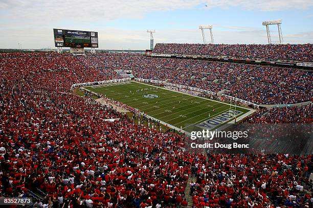 Veiw from up high as the Georgia Bulldogs receive the kick-off to start the game from the Florida Gators at Jacksonville Municipal Stadium on...